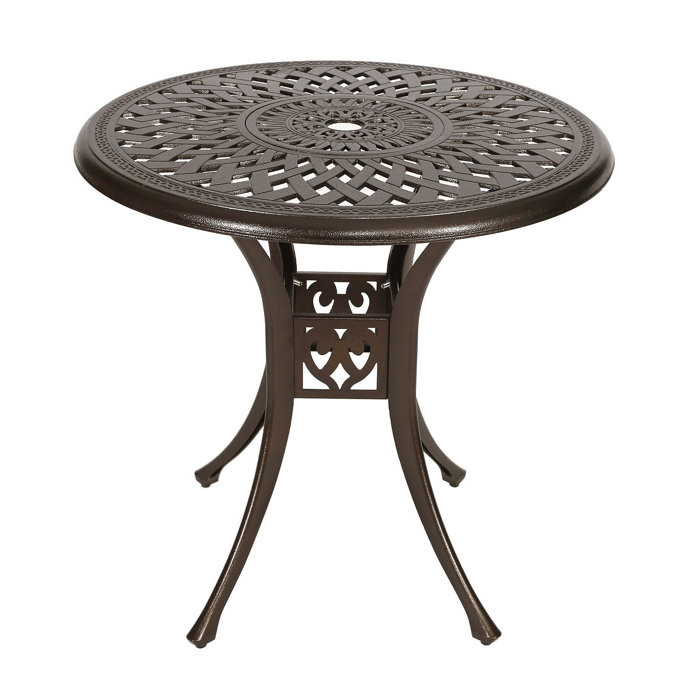 Wildon Home® Baze Round Cast Aluminum Dining Table, Outdoor Patio Retro